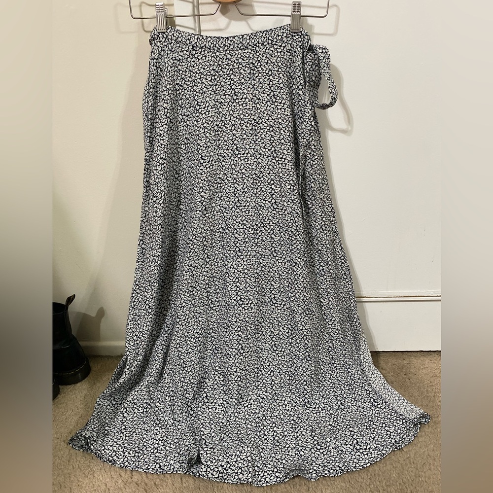 And Other Stories Maxi Wrap Skirt in a Blue White Black Flower Print